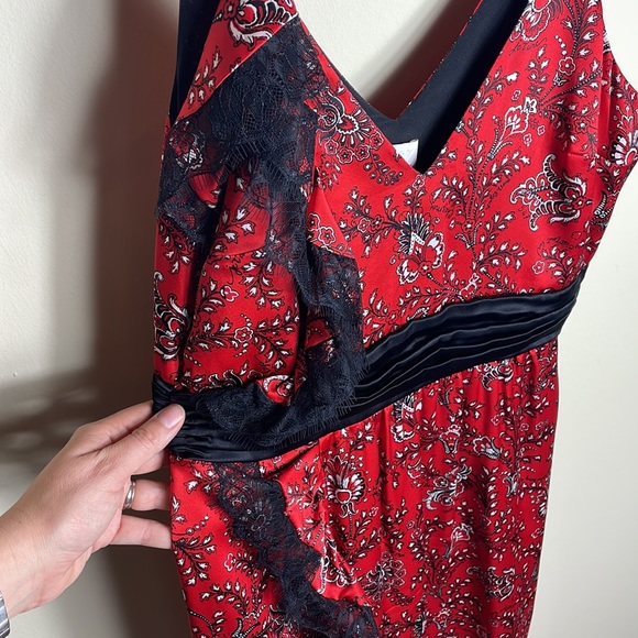 Cinq a Sept Red and Black Midi Dress - Picture 5 of 7